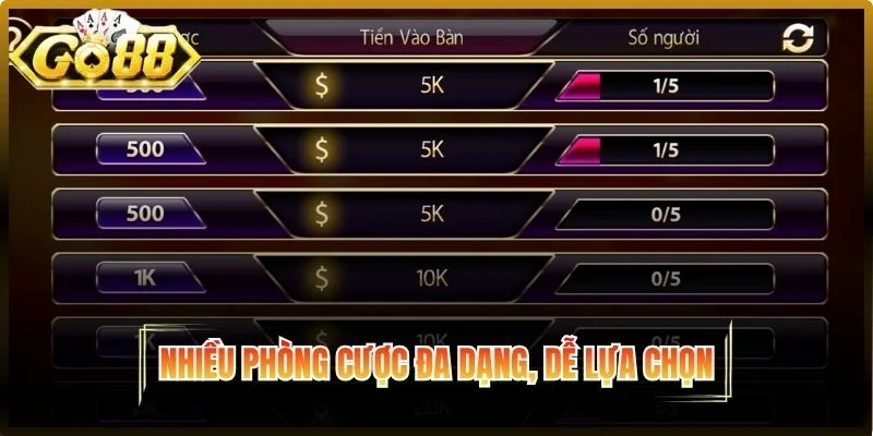 Nhiều phòng cược đa dạng, dễ lựa chọn